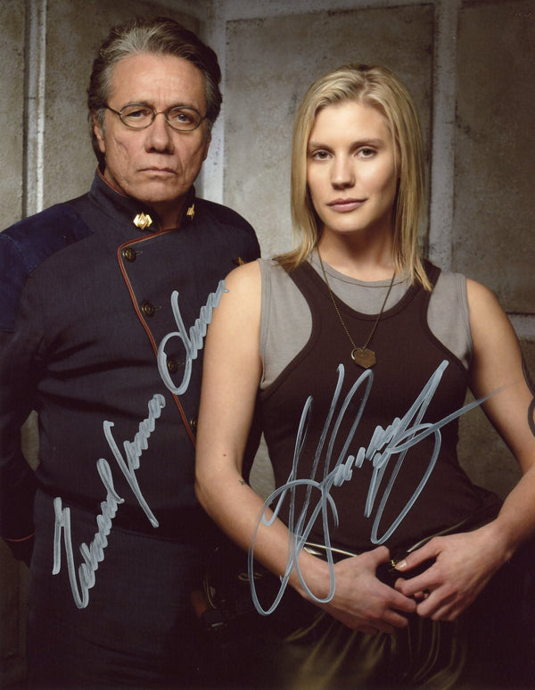 Battlestar Gallactica 8x10 Photo Cast x2 Signed Sackhoff, Olmos JSA Certified Autograph