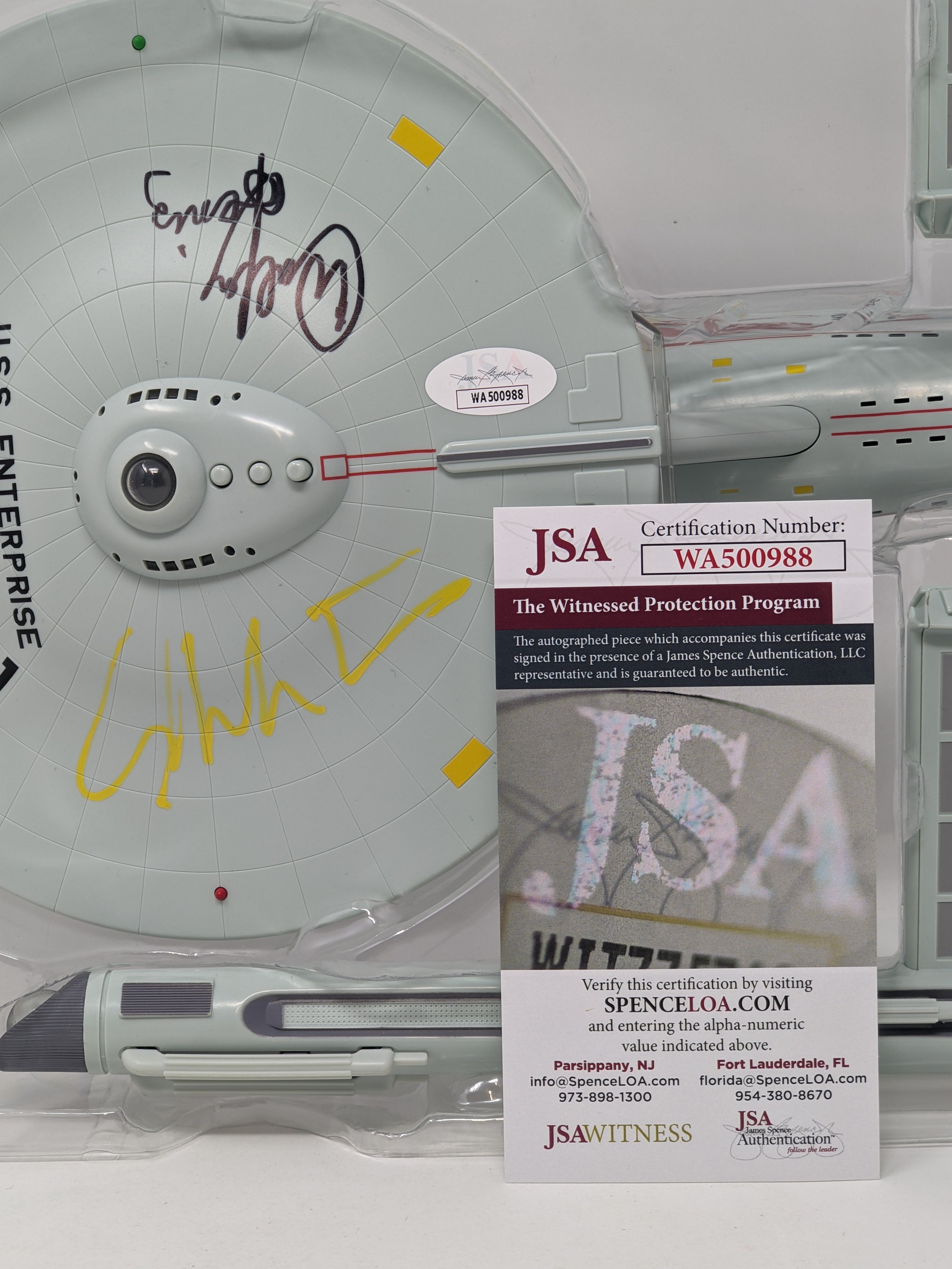 Star Trek USS Enterprise Playmates Model NCC-1701 x2 Signed Koenig Shatner JSA Certified Autograph