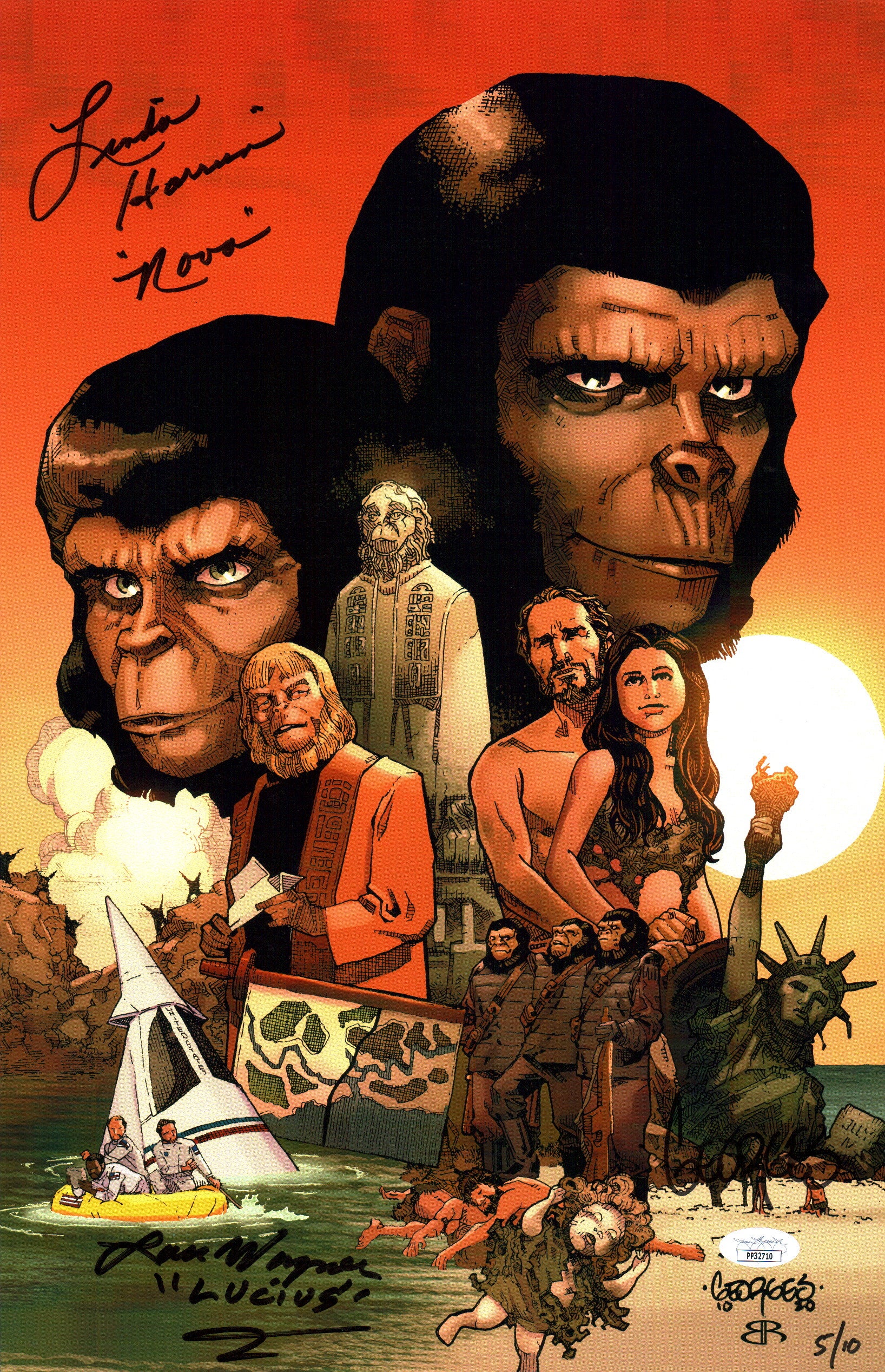 Planet of the Apes 11x17 Photo Poster Cast x3 Signed Harrison, Wagner, Jeanty JSA Certified Autograph