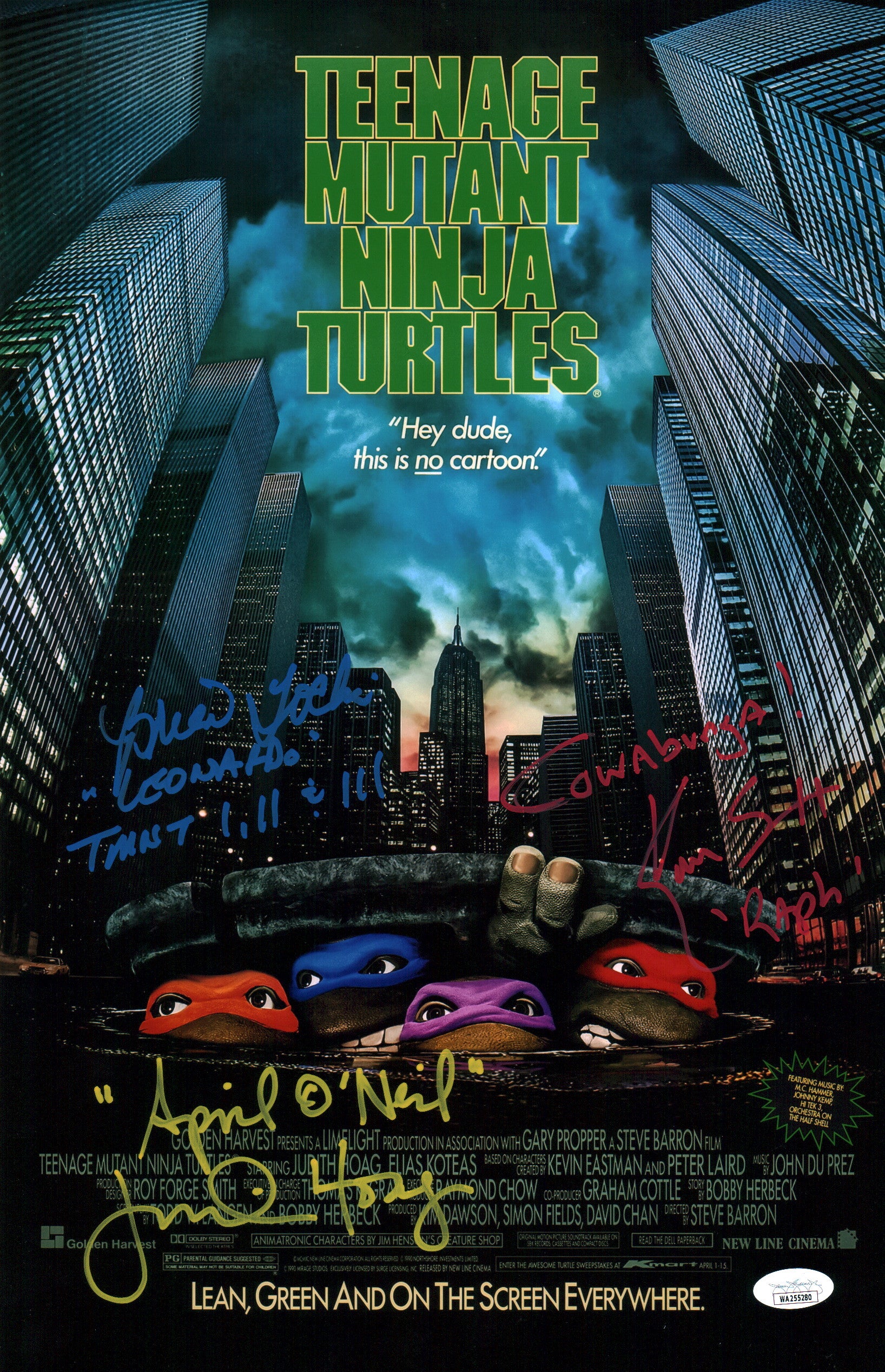 Teenage Mutant Ninja Turtles 11x17 Photo Poster Cast x3 Signed Hoag, Scott, Tochi JSA Certified Autograph