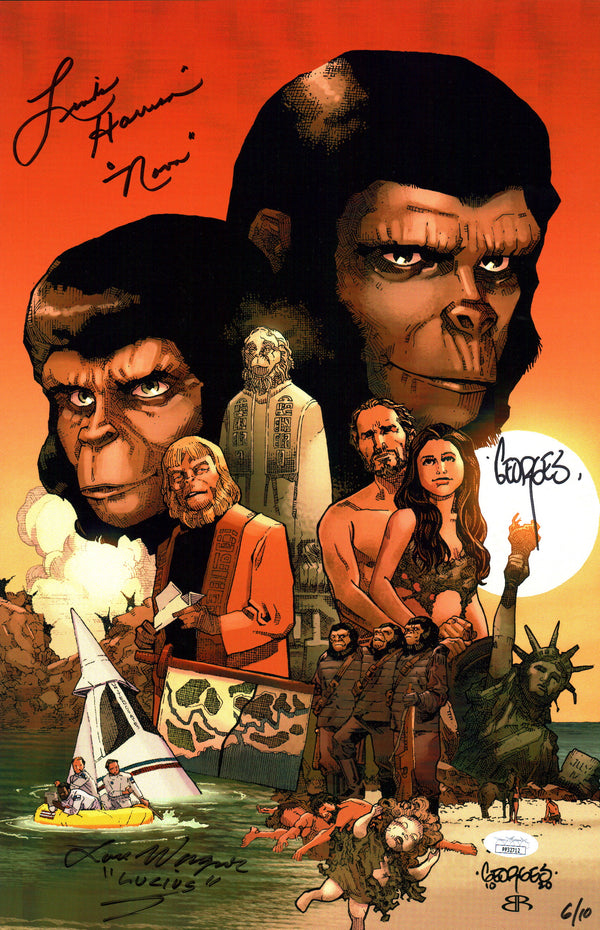 Planet of the Apes 11x17 Photo Poster Cast x3 Signed Harrison, Wagner, Jeanty JSA Certified Autograph