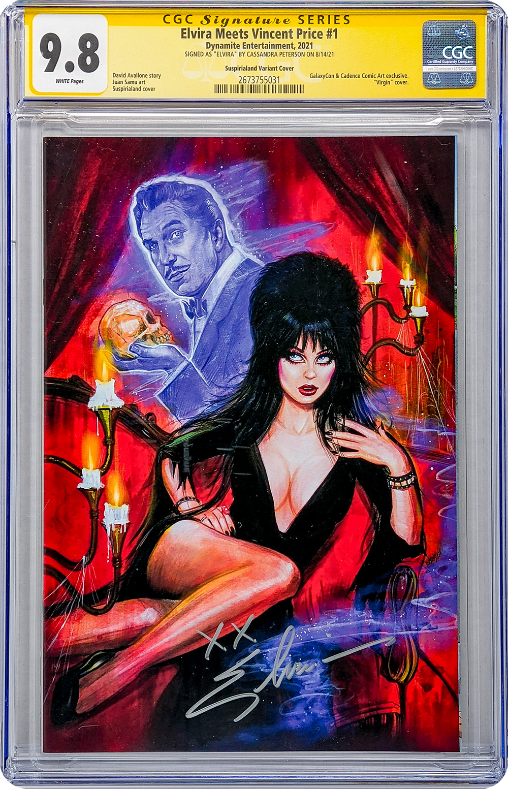 Elvira Meets Vincent Price #1 GalaxyCon Exclusive Suspiria Variant CGC Signature Series 9.8 Signed Cassandra Peterson
