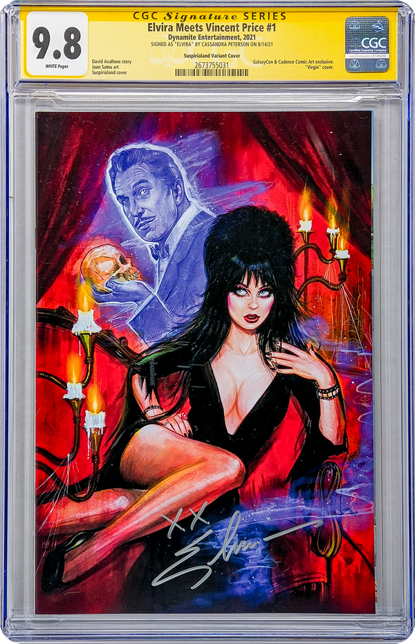 Elvira Meets Vincent Price #1 GalaxyCon Exclusive Suspiria Variant CGC Signature Series 9.8 Signed Cassandra Peterson