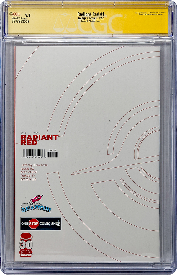 Radiant Red #1 GalaxyCon Richmond 2022 Exclusive B&W Sketch Variant Comic CGC Signature Series 9.8 Signed Edwards, Keith, Parrott GalaxyCon