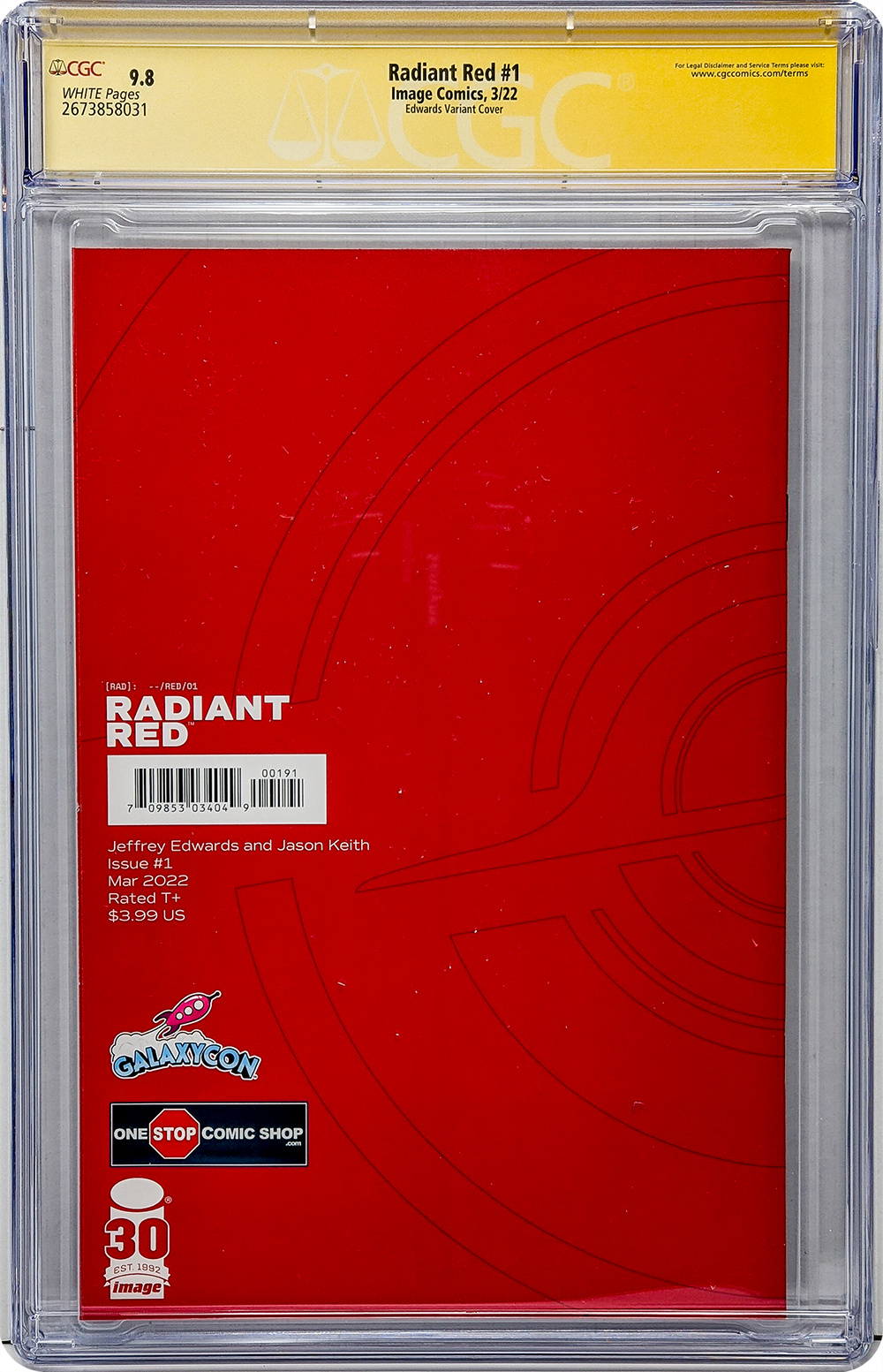 Radiant Red #1  Image Comics Galaxycon Edwards Variant CGC Signature Series 9.8 x3 Signed Edwards, Keith, Parrott GalaxyCon