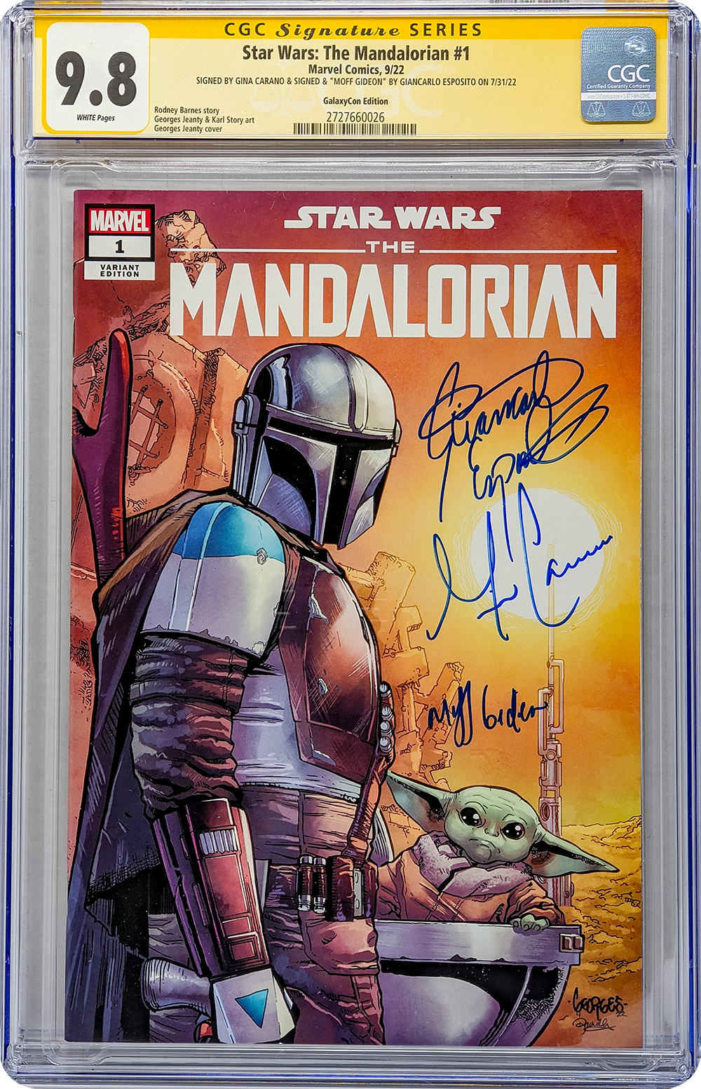 Star Wars: The Mandalorian #1 GalaxyCon Raleigh 2022 Exclusive Variant CGC Signature Series 9.8 Signed Carano, Esposito