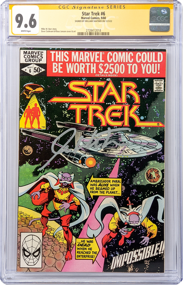 Star Trek #6 Marvel Comics CGC Signature Series 9.6 Signed by William Shatner