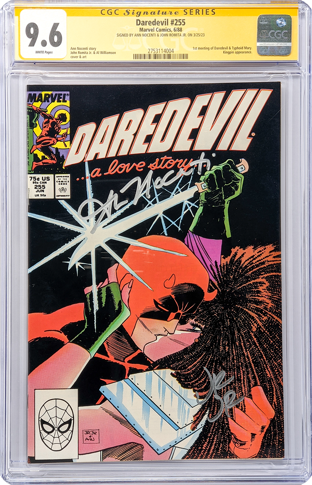 Marvel Comics Daredevil #255 CGC Signature Series 9.6 Signed Nocenti Romita Jr