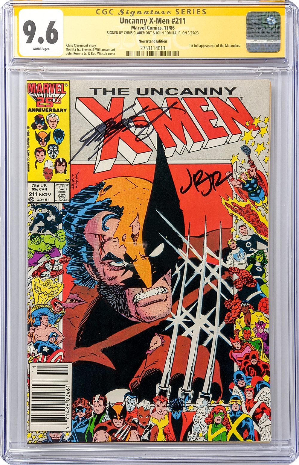 Uncanny X-Men #211 Newsstand Edition Marvel Comics CGC Signature Series 9.6 Signed X2 John Romita Jr, Chris Claremont
