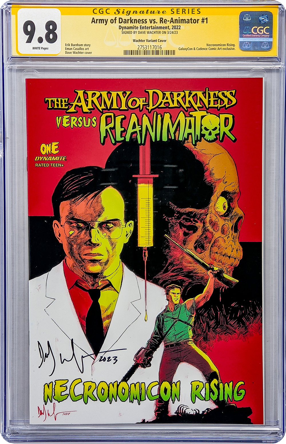 Army of Darkness vs. Reanimator: Necronomicon Rising #1 GalaxyCon Raleigh 2022 Exclusive Variant CGC Signature Series 9.8 Dave Wachter