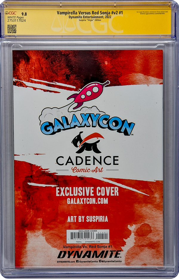 Vampirella Vs. Red Sonja #v2 #1 GalaxyCon Exclusive Virgin Variant CGC Signature Series 9.8 Signed Suspiria GalaxyCon