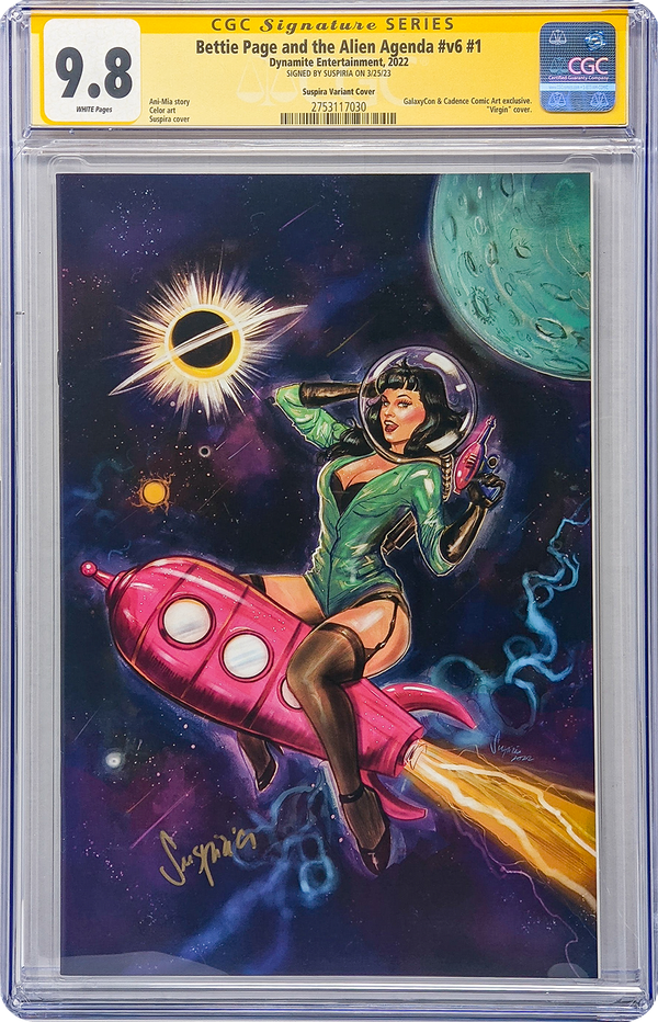 Bettie Page and the Alien Agenda #v6 #1 Dynamite Entertainment CGC Signature Series 9.8 Signed Suspiria GalaxyCon