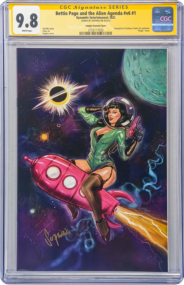 Bettie Page and the Alien Agenda #v6 #1 Dynamite Entertainment CGC Signature Series 9.8 Signed Suspiria GalaxyCon