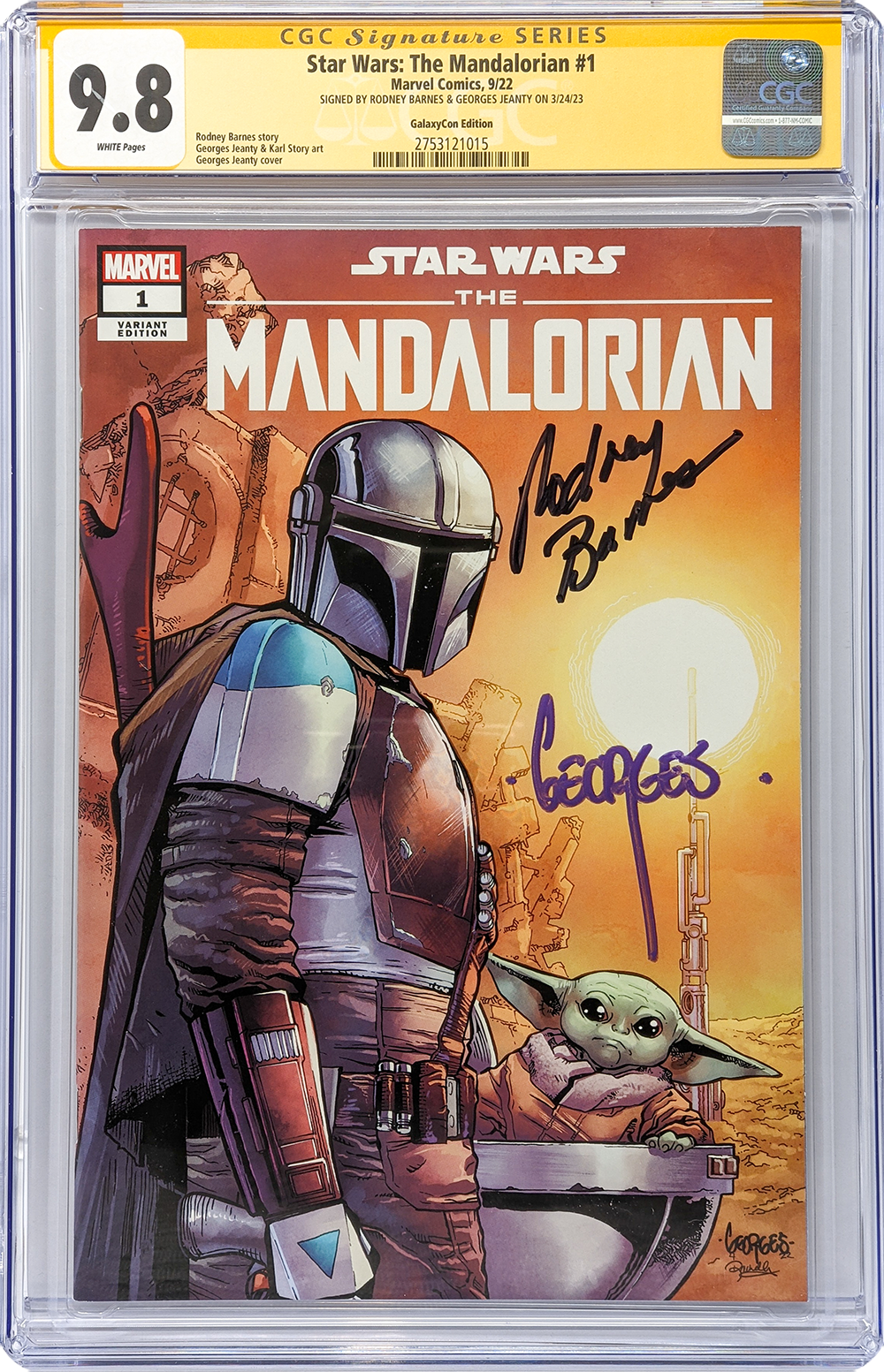 Star Wars: The Mandalorian #1 GalaxyCon Raleigh 2022 Exclusive Variant CGC Signature Series 9.8 Signed Barnes & Jeanty GalaxyCon