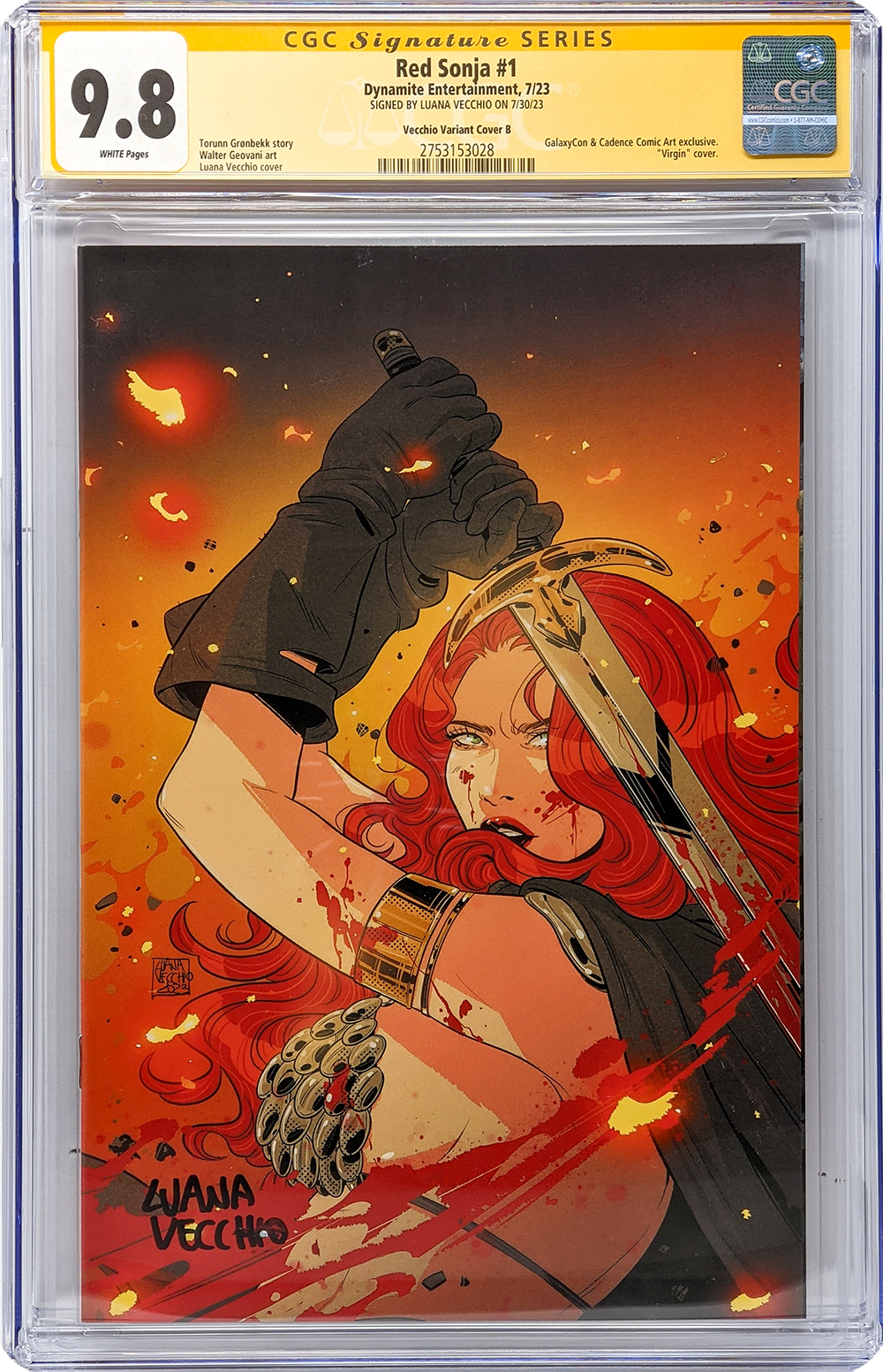Red Sonja #1 Cover B Galaxycon Exclusive Virgin Variant Dynamite Entertrainment CGC Signature Series 9.8 Signed Luana Vecchio GalaxyCon