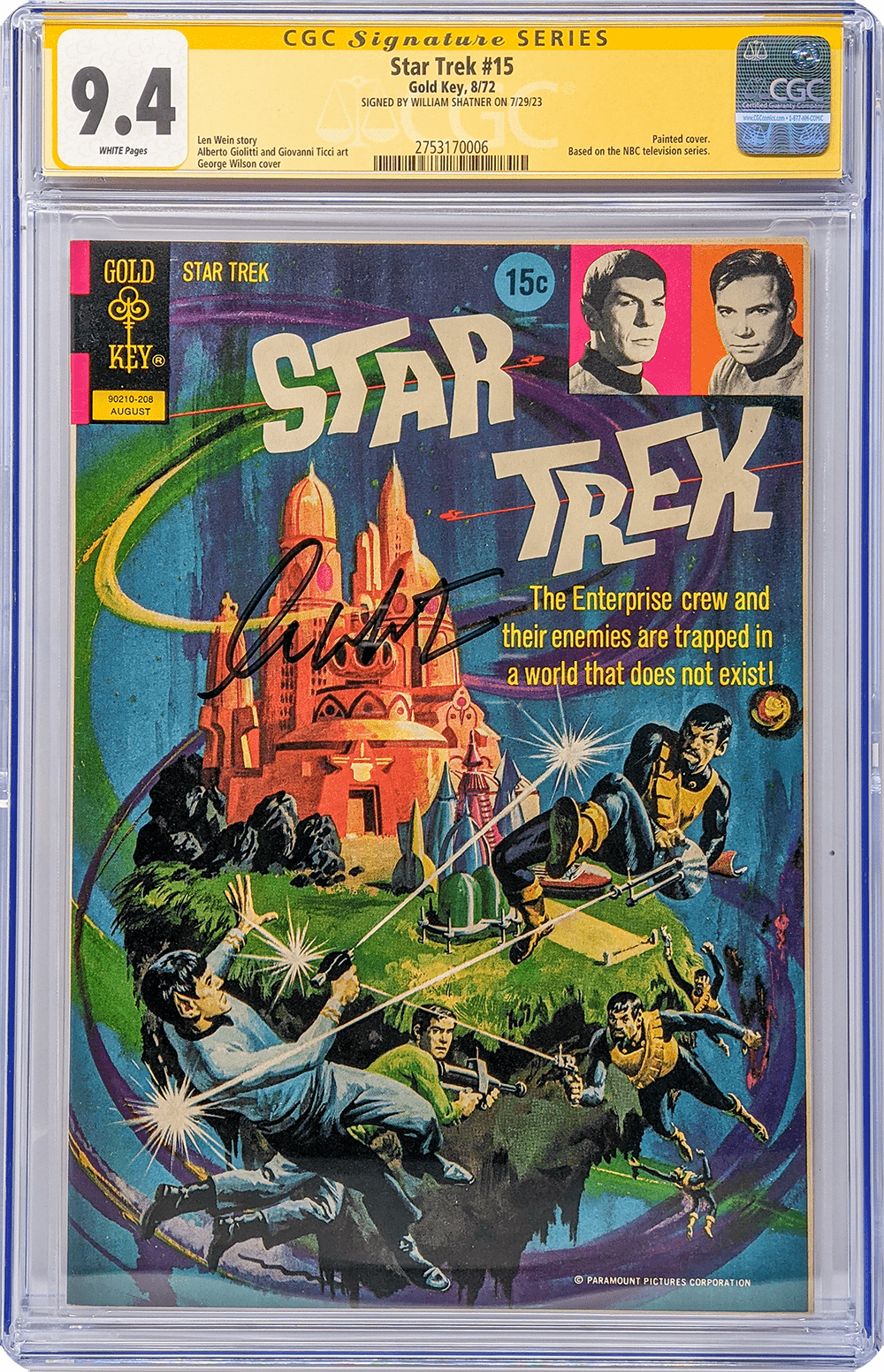 Star Trek #15 Gold Key CGC Signature Series 9.4 Signed William Shatner Star Trek #15 Gold Key CGC Signature Series 9.4 Signed William Shatner