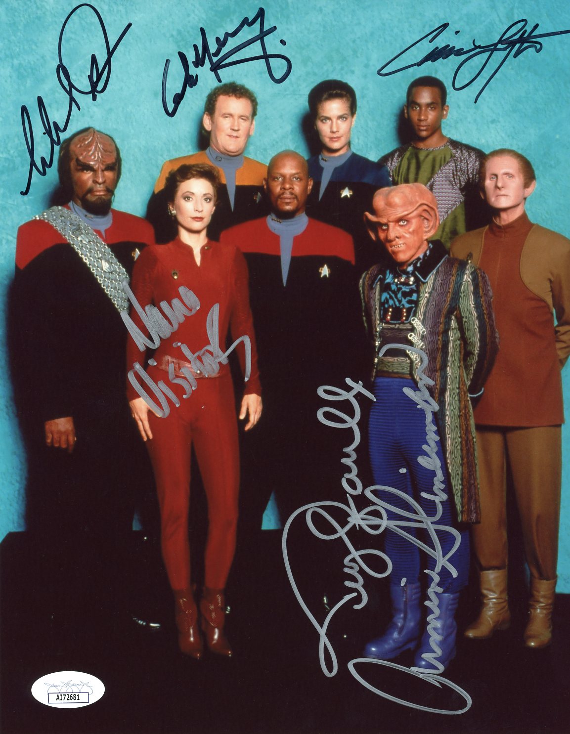 Star Trek: DS9 8x10 Signed Dorn Lofton Meaney Shimerman Visitor Cast Photo Autograph JSA Certified COA