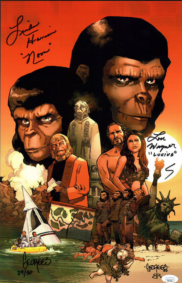 Planet of the Apes 11x17 Photo Poster Cast x3 Signed Harrison, Wagner, Jeanty JSA Certified Autograph