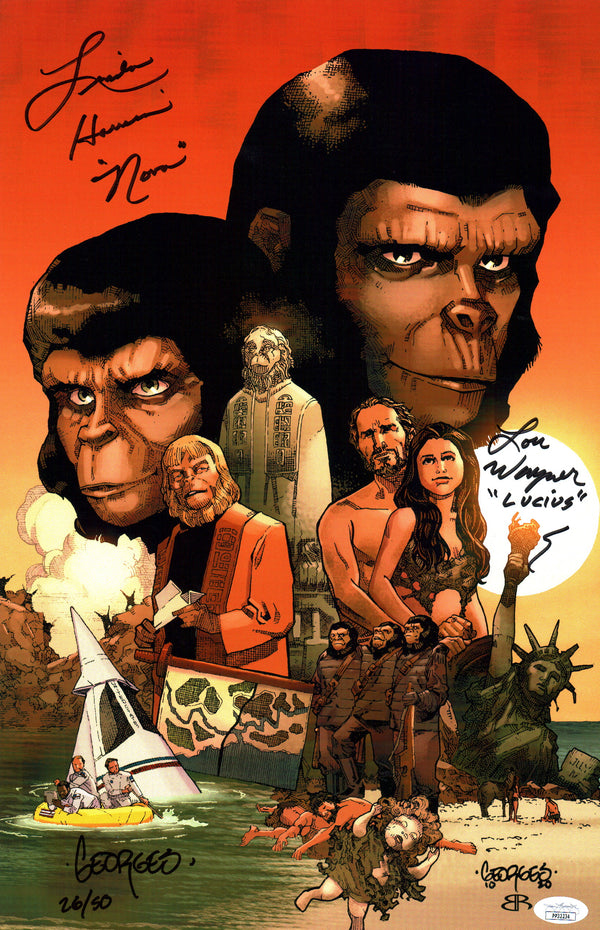 Planet of the Apes 11x17 Photo Poster Cast x3 Signed Harrison, Wagner, Jeanty JSA Certified Autograph