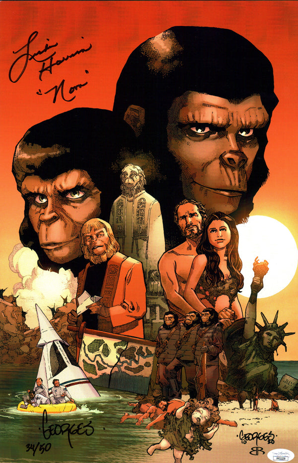 Planet of the Apes 11x17 Photo Poster Cast x2 Signed Harrison, Jeanty JSA Certified Autograph