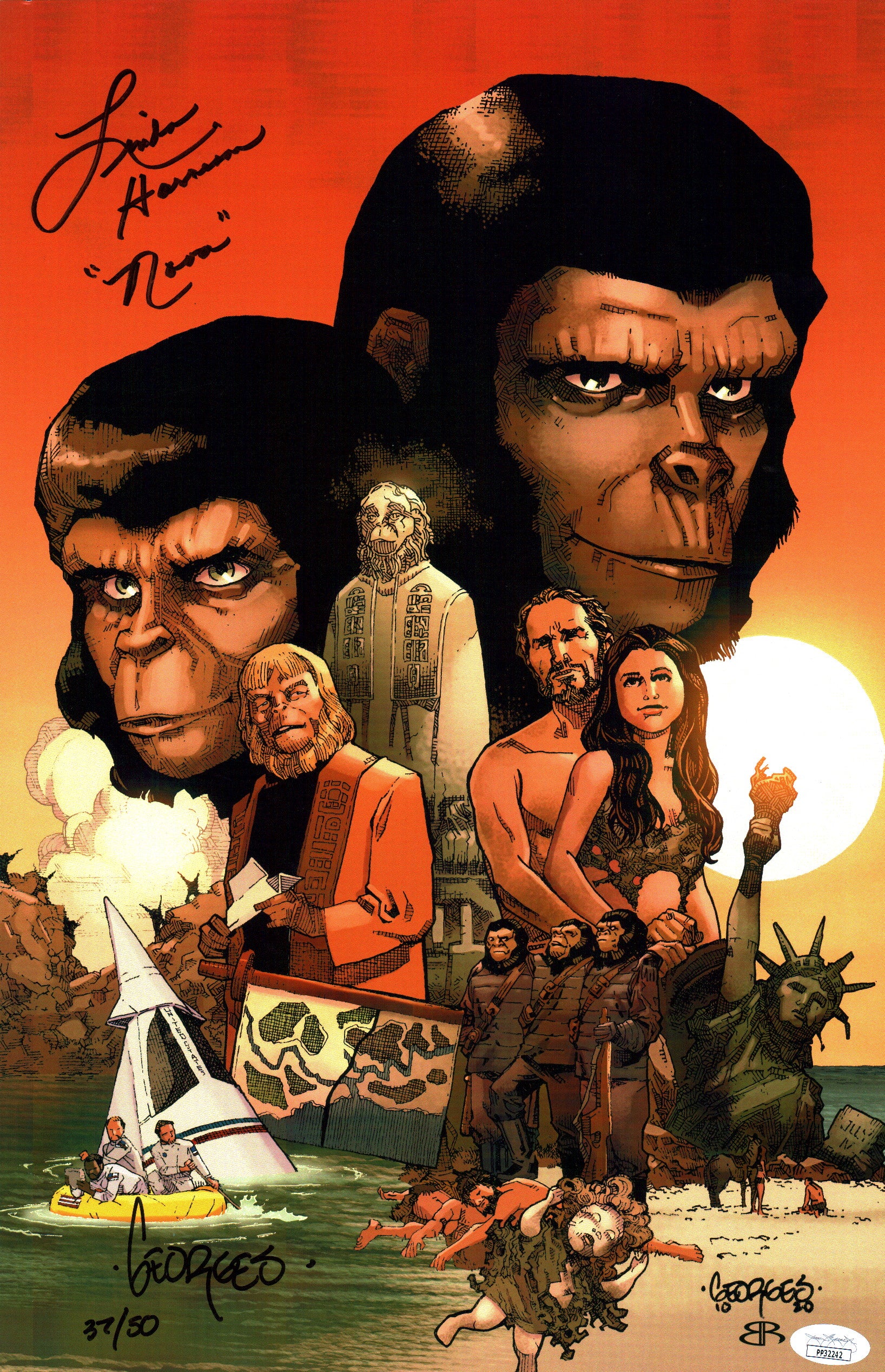 Planet of the Apes 11x17 Photo Poster Cast x2 Signed Harrison, Jeanty JSA Certified Autograph