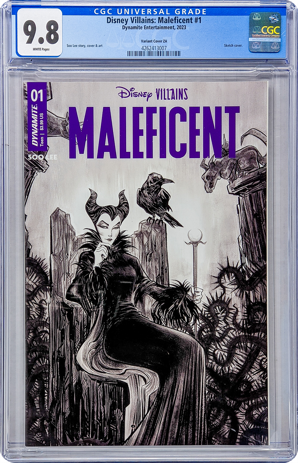 Disney Villains Maleficent #1 1:10 Lee B&W Variant CGC Universal 9.8 GalaxyCon