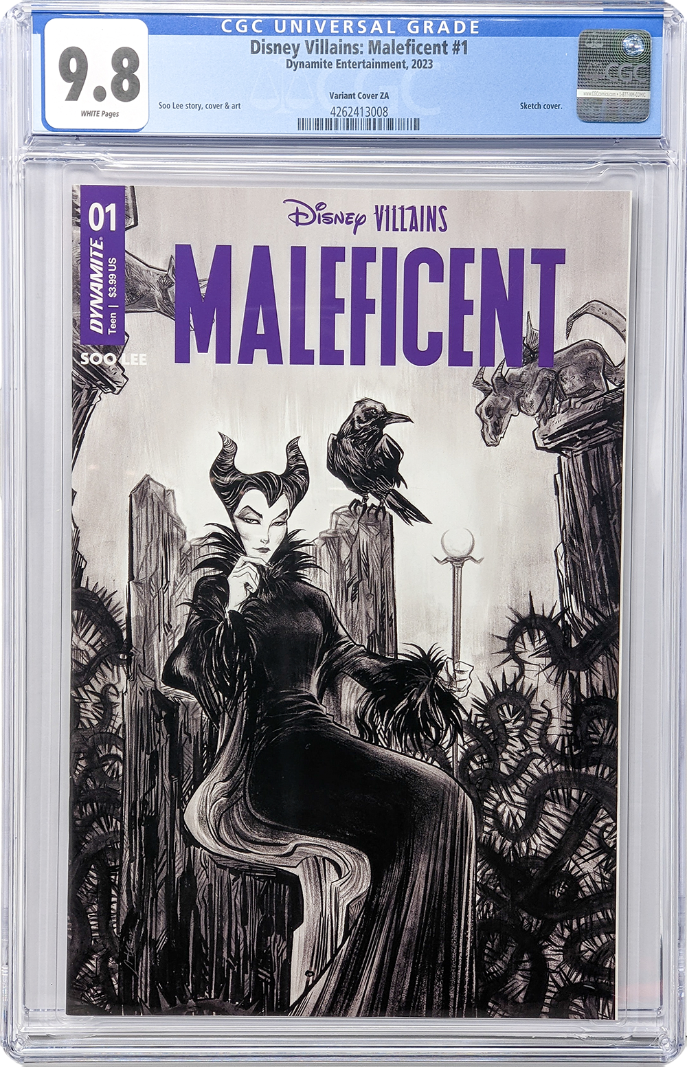 Disney Villains Maleficent #1 1:10 Lee B&W Variant CGC Universal 9.8 GalaxyCon