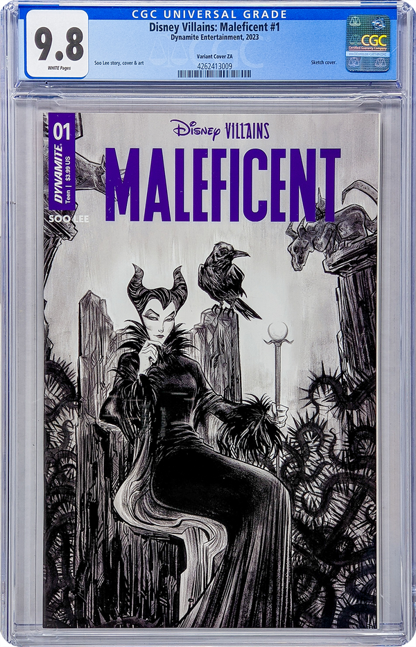 Disney Villains Maleficent #1 1:10 Lee B&W Variant CGC Universal 9.8 GalaxyCon