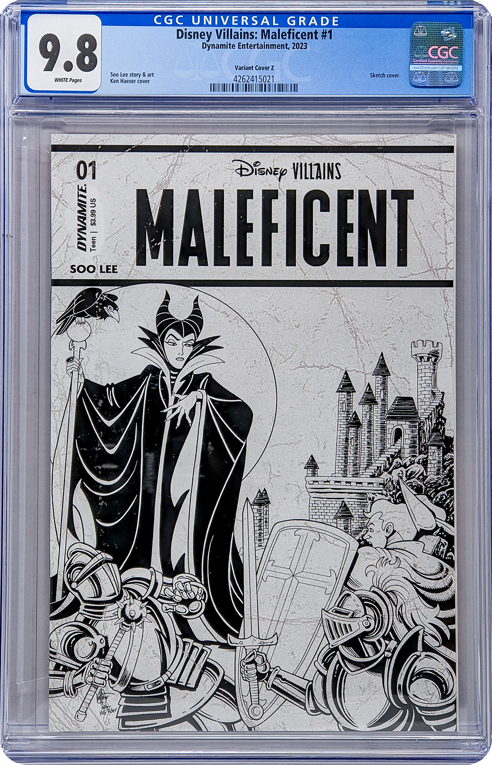 Disney Villains Maleficent #1 1:7 Haeser B&W Variant CGC Universal 9.8 GalaxyCon