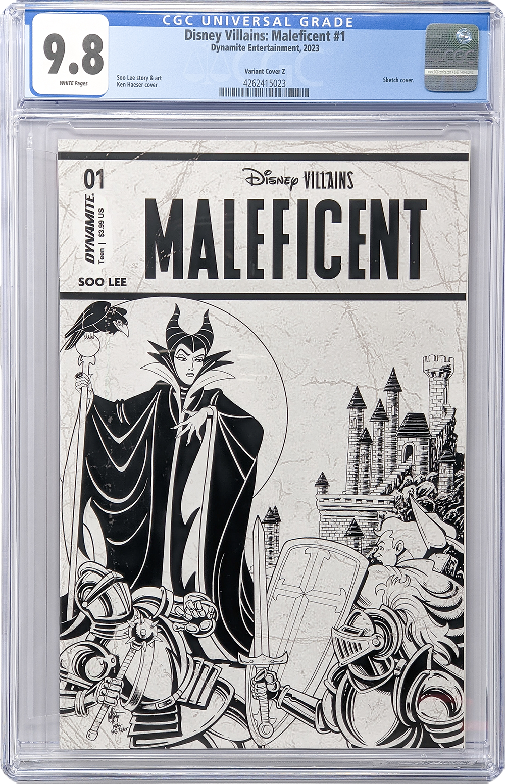Disney Villains Maleficent #1 1:7 Haeser B&W Variant CGC Universal 9.8