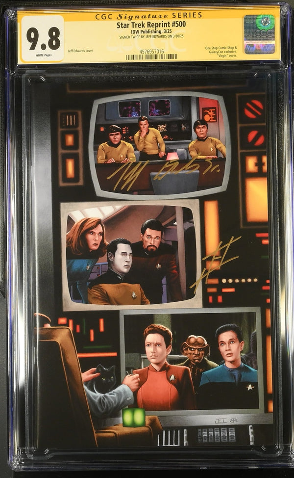 STAR TREK #500 "GARY SEVEN WATCHES" GALAXYCON VARIANT (COLOR) CGC SS 9.8 Signed by: Jeff Edwards