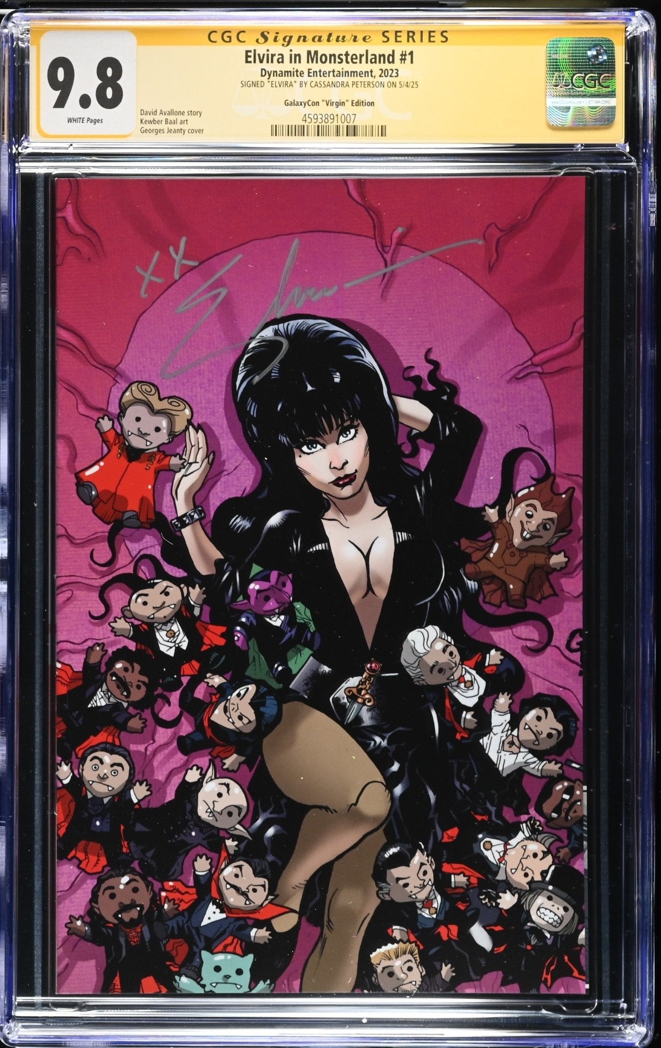 Elvira In Monsterland #1 GalaxyCon Jeanty Exclusive Virgin Variant CGC SS 9.8 Signed by: Cassandra Peterson