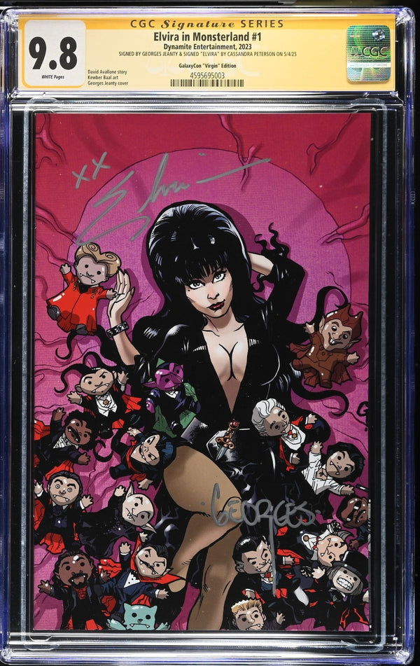 Elvira In Monsterland #1 GalaxyCon Exclusive Virgin Variant CGC SS 9.8 Signed by: Cassandra Peterson & Georges Jeanty