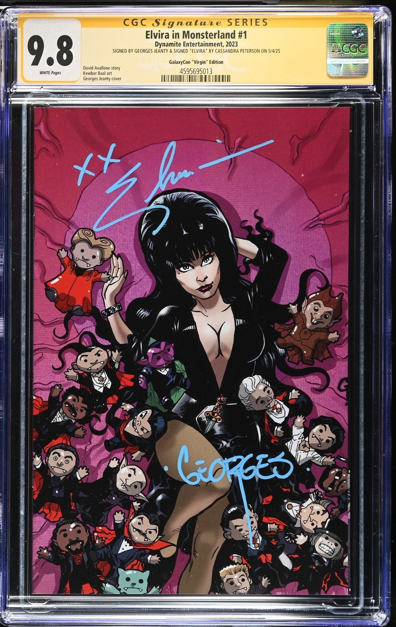 Elvira In Monsterland #1 GalaxyCon Exclusive Virgin Variant CGC SS 9.8 Signed by: Cassandra Peterson & Georges Jeanty