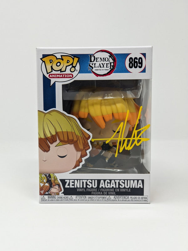 Aleks Le Demon Slayer Zenitsu Agatsuma #869 Signed Funko Pop JSA Certified Autograph