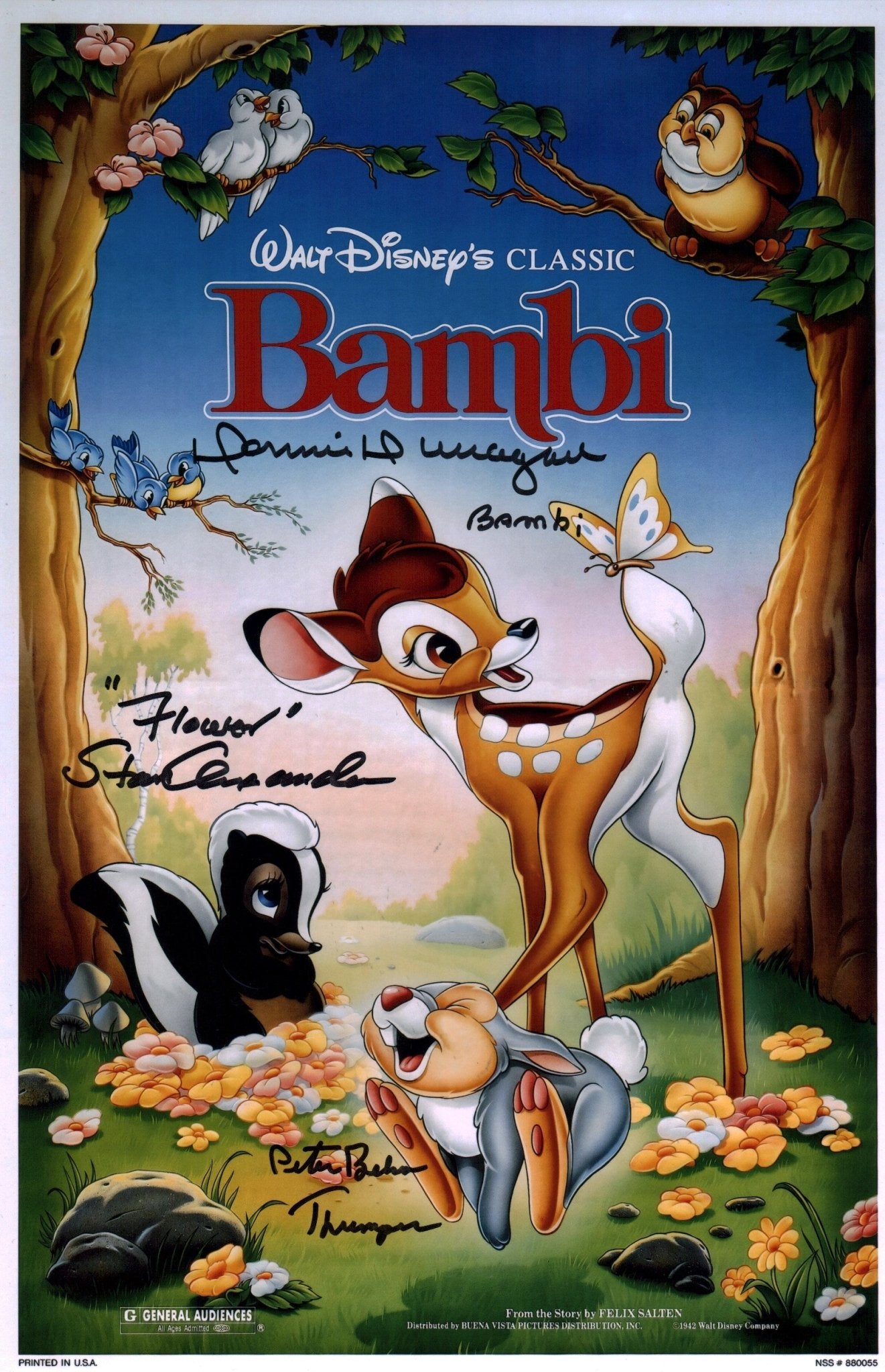 Bambi 11x17 Cast Photo Poster Signed x3 Signed Behn Dunagan Alexander JSA Certified Autograph