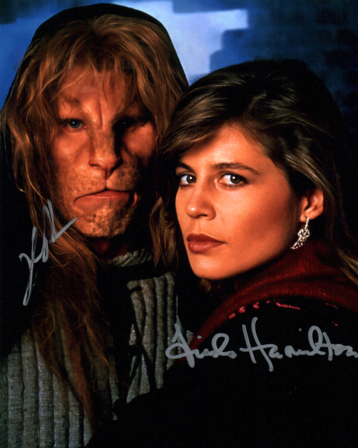 Beauty and the Beast 8x10 Photo Cast x2 Signed Linda Hamilton, Ron Perlman JSA Certified Autograph