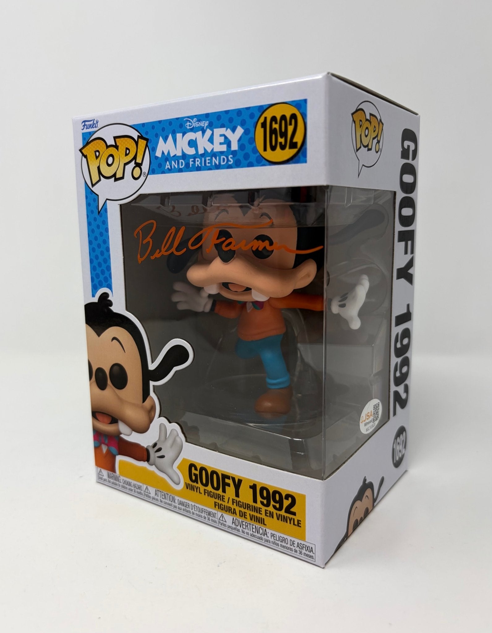 Bill Farmer Disney Goofy 1992 #1692 Signed Funko Pop JSA Certified Autograph