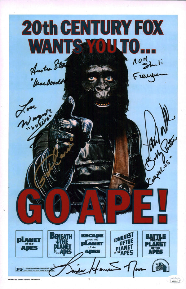 Planet of the Apes 11x17 Cast X7  Photo Poster Signed Harrison Cardi Porter Wagner Williams Nuyen Stoker JSA COA Certified Autograph