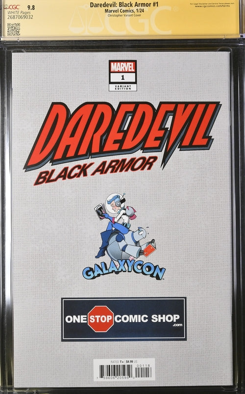 Daredevil: Black Armor #1 Marvel Comics Galxycon Exclusive Christopher Variant CGC Signature Series 9.8 Signed & Sketch by Charlie Cox, Signed Vincent D'Onofrio, D.G. Chichester, John Tyler Christopher