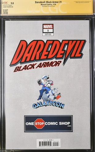 Daredevil: Black Armor #1 Marvel Comics Galxycon Exclusive Christopher Variant CGC Signature Series 9.8 Signed & Sketch by Charlie Cox, Signed Vincent D'Onofrio, D.G. Chichester, John Tyler Christopher