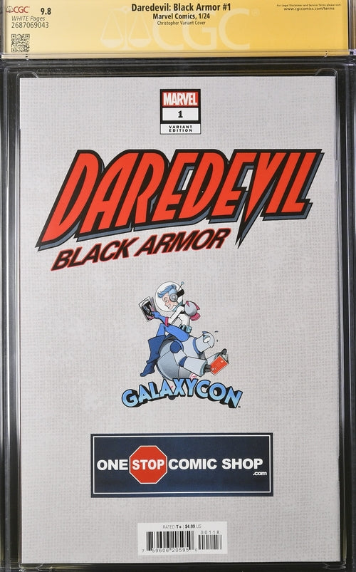 Daredevil: Black Armor #1 Marvel Comics Galxycon Exclusive Christopher Variant CGC Signature Series 9.8 Signed & Sketch by Charlie Cox, Signed Vincent D'Onofrio, D.G. Chichester, John Tyler Christopher