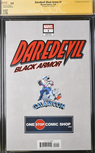 Daredevil: Black Armor #1 Marvel Comics Galxycon Exclusive Christopher Variant CGC Signature Series 9.8 Signed & Sketch by Charlie Cox, Signed Vincent D'Onofrio, D.G. Chichester, John Tyler Christopher