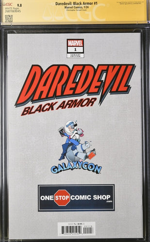 Daredevil: Black Armor #1 Marvel Comics Galxycon Exclusive Christopher Variant CGC Signature Series 9.8 Signed & Sketch by Charlie Cox, Signed Vincent D'Onofrio, D.G. Chichester, John Tyler Christopher