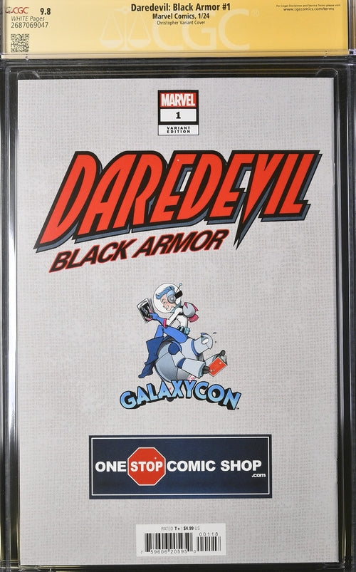 Daredevil: Black Armor #1 Marvel Comics Galxycon Exclusive Christopher Variant CGC Signature Series 9.8 Signed & Sketch by Charlie Cox, Signed Vincent D'Onofrio GalaxyCon