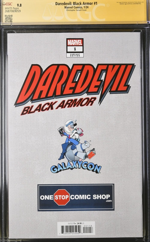 Daredevil: Black Armor #1 Marvel Comics Galxycon Exclusive Christopher Variant CGC Signature Series 9.8 Signed & Sketch by Charlie Cox, Signed Vincent D'Onofrio GalaxyCon