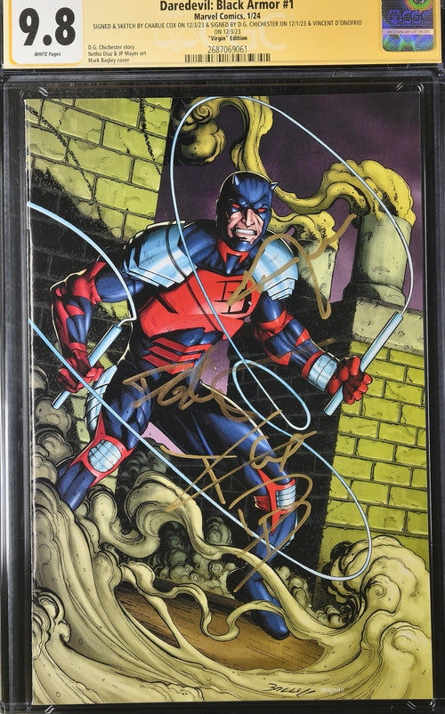 Daredevil: Black Armor #1 Marvel Comics Virgin Edition CGC Signature Series 9.8 Signed & Sketch by Charlie Cox, Signed DG Chichester, Vincent D'Onofrio