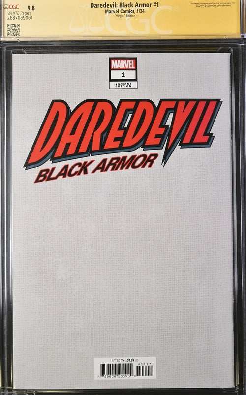 Daredevil: Black Armor #1 Marvel Comics Virgin Edition CGC Signature Series 9.8 Signed & Sketch by Charlie Cox, Signed DG Chichester, Vincent D'Onofrio