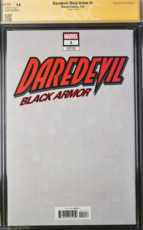 Daredevil: Black Armor #1 Marvel Comics Virgin Edition CGC Signature Series 9.8 Signed & Sketch by Charlie Cox, Signed DG Chichester, Vincent D'Onofrio GalaxyCon