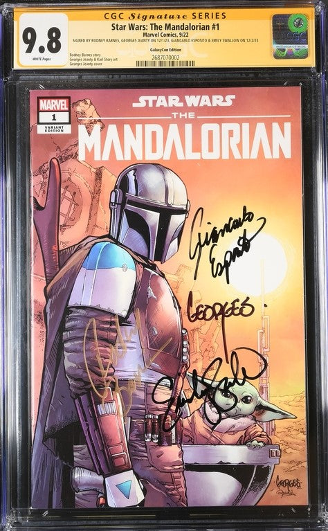 Star Wars: The Mandalorian #1 Galaxycon Exclusive CGC Marvel Comics Signature Series 9.8 x4 Signed Barnes, Jeanty, Esposito, Swallow